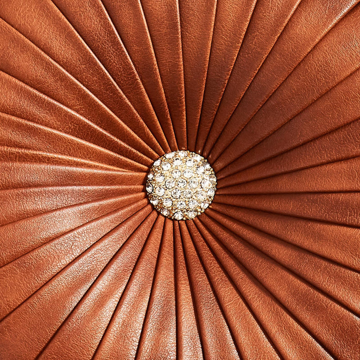 EUCIOR Brown Round Leather Pillow,Circle Pillow,Handmade Round Throw Pillow,Smooth Faux Leather Decorative Pillows for Home Decor Bedroom Living Room Couch Bed,Diameter 15" 
