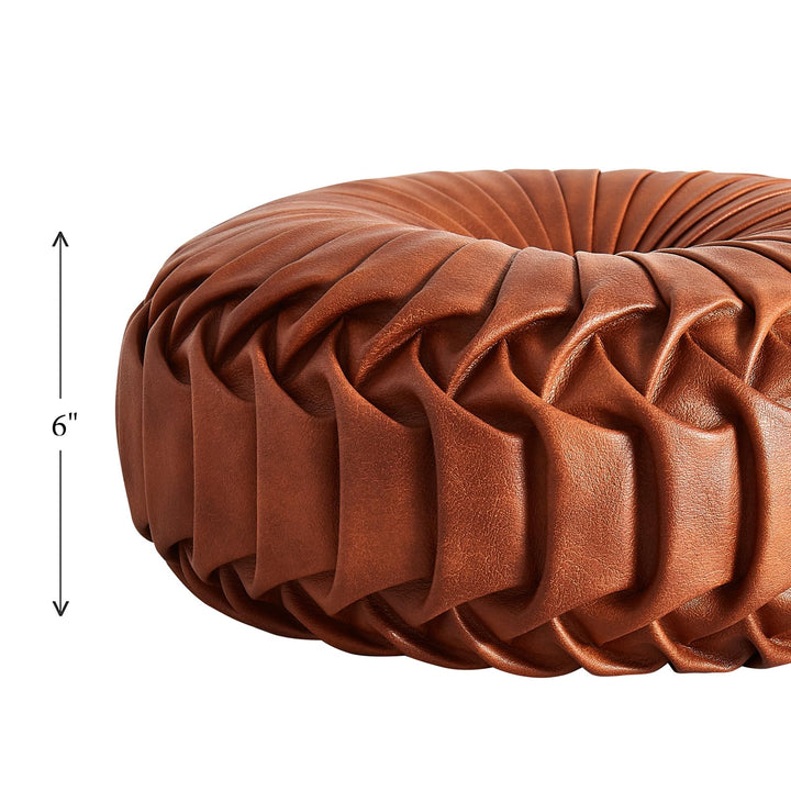 EUCIOR Brown Round Leather Pillow,Circle Pillow,Handmade Round Throw Pillow,Smooth Faux Leather Decorative Pillows for Home Decor Bedroom Living Room Couch Bed,Diameter 15" 