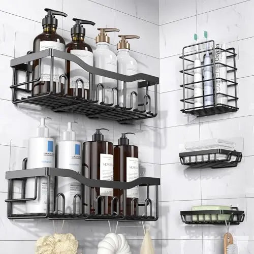 EUDELE Adhesive Shower Caddy, 5 Pack Rustproof Stainless Steel Bath Organizers With Large Capacity, No Drilling Shelves for Bathroom Storage & Home Decor 