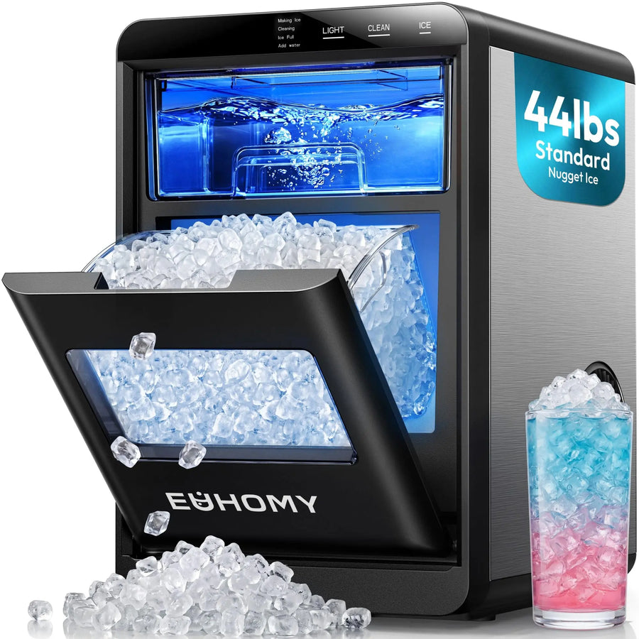 EUHOMY Nugget Ice Maker Countertop, 44Lbs/24H Sonic Ice Maker Machine, Self-Cleaning Pellet Ice Makers with Ice Scoop&Basket, Countertop Pebble Ice Maker for Home/Kitchen/Office 