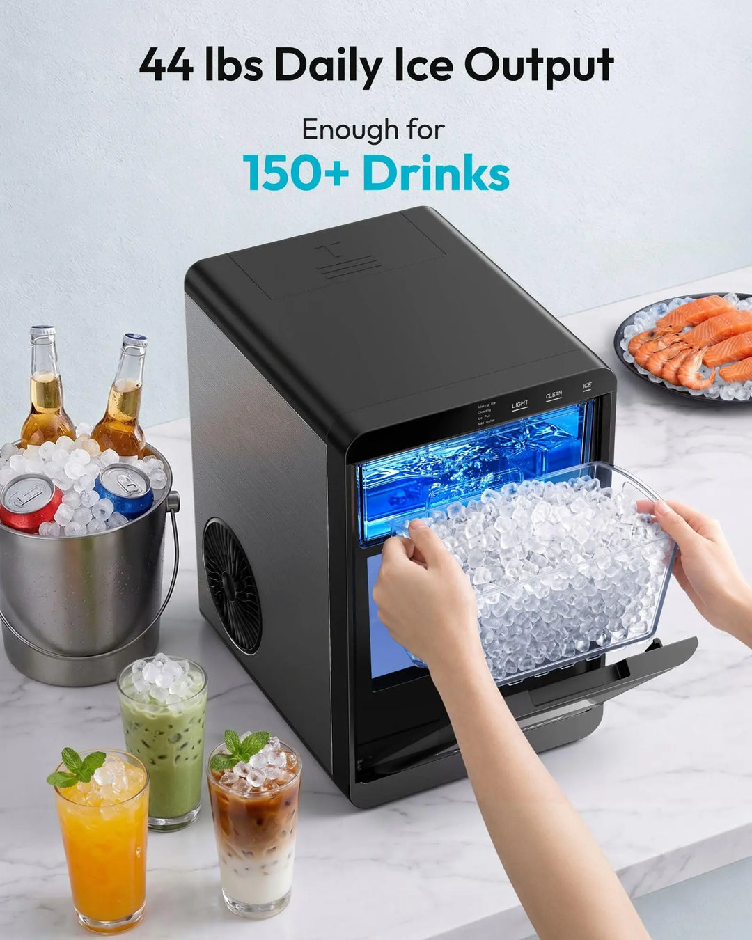 EUHOMY Nugget Ice Maker Countertop, 44Lbs/24H Sonic Ice Maker Machine, Self-Cleaning Pellet Ice Makers with Ice Scoop&Basket, Countertop Pebble Ice Maker for Home/Kitchen/Office 