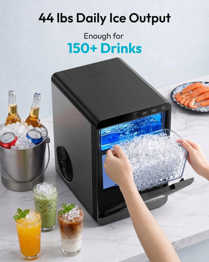 EUHOMY Nugget Ice Maker Countertop, 44Lbs/24H Sonic Ice Maker Machine, Self-Cleaning Pellet Ice Makers with Ice Scoop&Basket, Countertop Pebble Ice Maker for Home/Kitchen/Office 