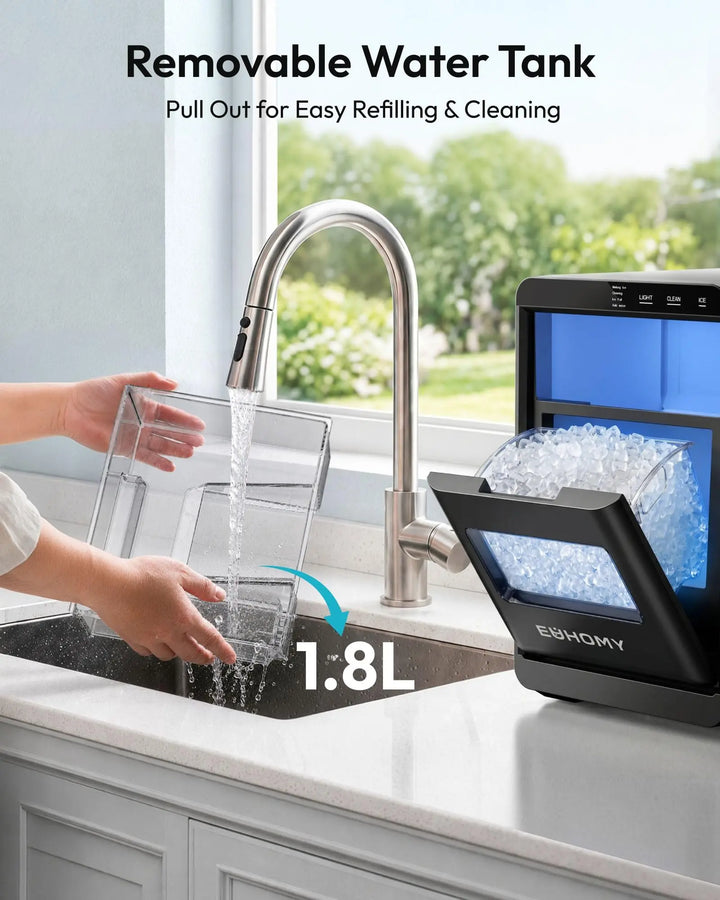 EUHOMY Nugget Ice Maker Countertop, 44Lbs/24H Sonic Ice Maker Machine, Self-Cleaning Pellet Ice Makers with Ice Scoop&Basket, Countertop Pebble Ice Maker for Home/Kitchen/Office 