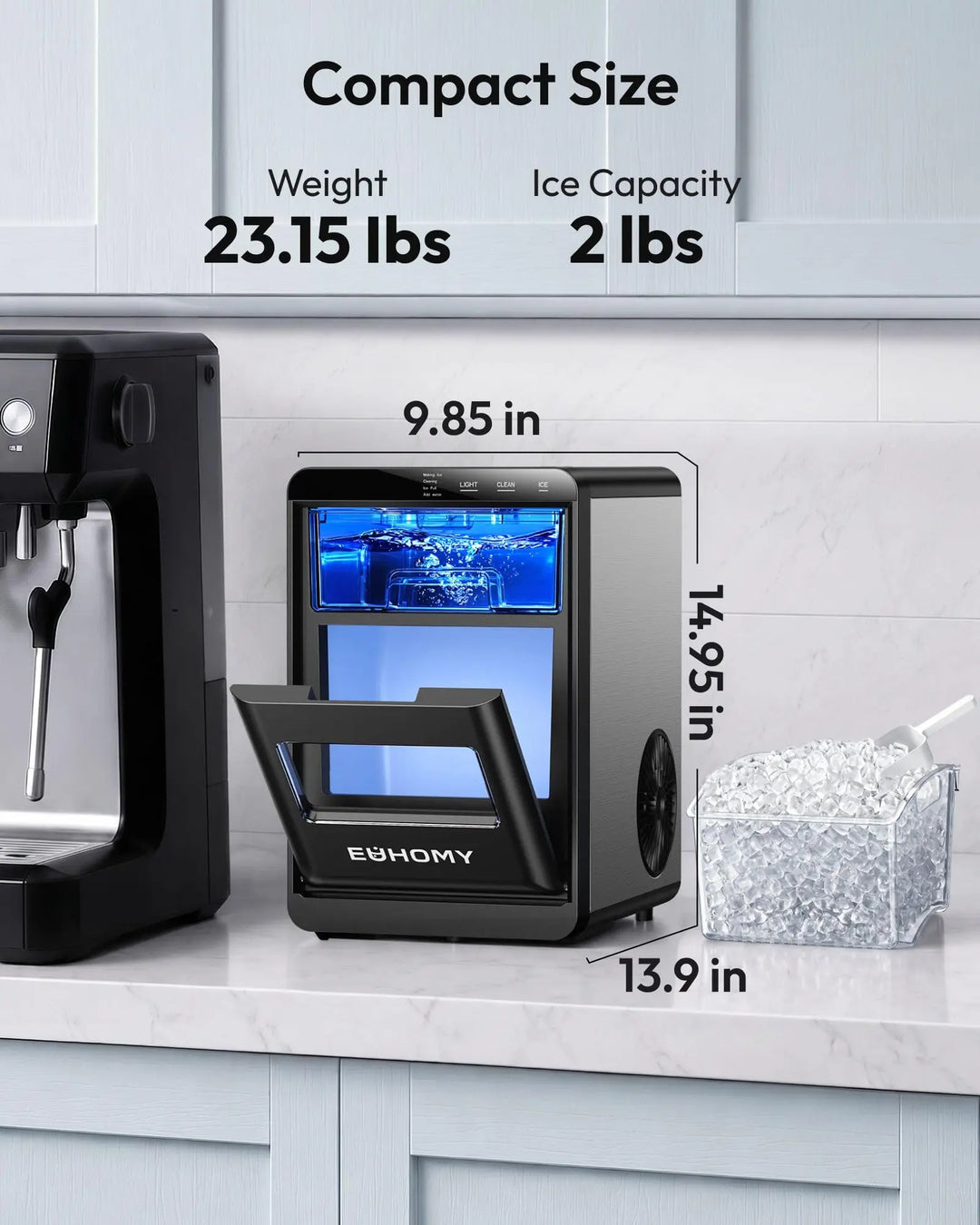 EUHOMY Nugget Ice Maker Countertop, 44Lbs/24H Sonic Ice Maker Machine, Self-Cleaning Pellet Ice Makers with Ice Scoop&Basket, Countertop Pebble Ice Maker for Home/Kitchen/Office 