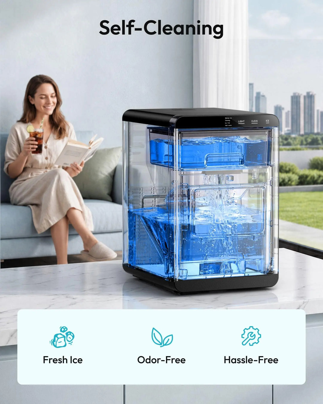 EUHOMY Nugget Ice Maker Countertop, 44Lbs/24H Sonic Ice Maker Machine, Self-Cleaning Pellet Ice Makers with Ice Scoop&Basket, Countertop Pebble Ice Maker for Home/Kitchen/Office 