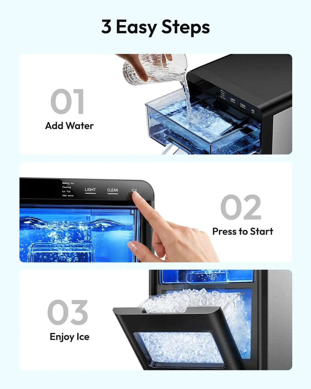 EUHOMY Nugget Ice Maker Countertop, 44Lbs/24H Sonic Ice Maker Machine, Self-Cleaning Pellet Ice Makers with Ice Scoop&Basket, Countertop Pebble Ice Maker for Home/Kitchen/Office 