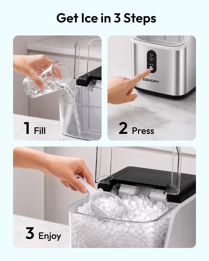 EUHOMY Nugget Ice Maker Countertop, Ready in 7 Mins, 35Lbs/24H Pebble Ice Maker Machine, Self-Cleaning Countertop Sonic Ice Makers with Ice Scoop&Basket, Pellet Ice Maker for Home, Stainless Steel 