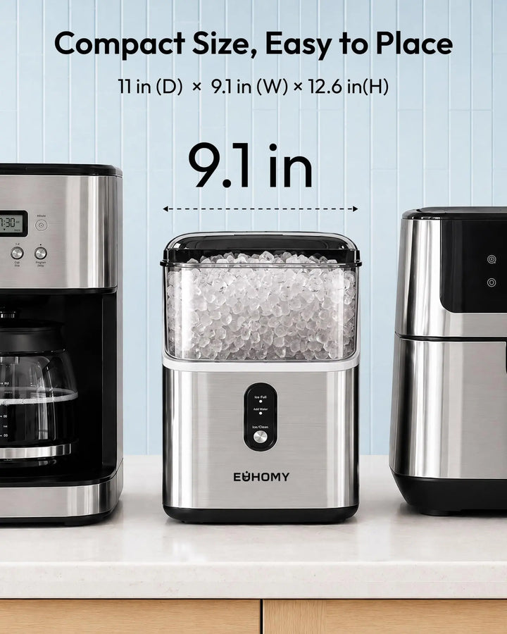 EUHOMY Nugget Ice Maker Countertop, Ready in 7 Mins, 35Lbs/24H Pebble Ice Maker Machine, Self-Cleaning Countertop Sonic Ice Makers with Ice Scoop&Basket, Pellet Ice Maker for Home, Stainless Steel 