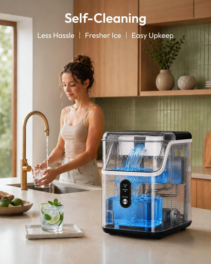 EUHOMY Nugget Ice Maker Countertop, Ready in 7 Mins, 35Lbs/24H Pebble Ice Maker Machine, Self-Cleaning Countertop Sonic Ice Makers with Ice Scoop&Basket, Pellet Ice Maker for Home, Stainless Steel 