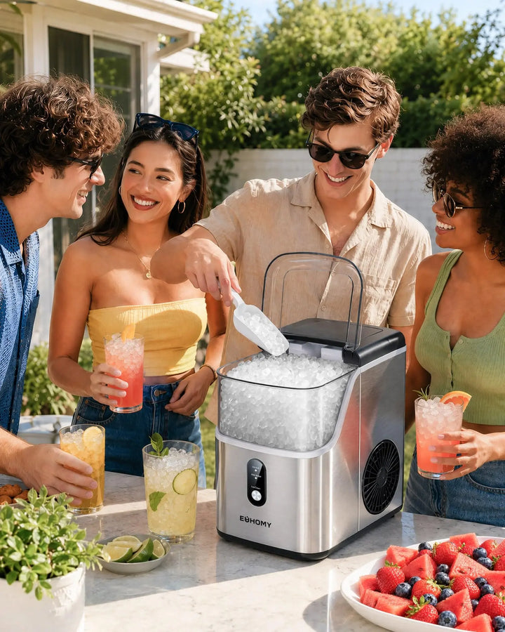 EUHOMY Nugget Ice Maker Countertop, Ready in 7 Mins, 35Lbs/24H Pebble Ice Maker Machine, Self-Cleaning Countertop Sonic Ice Makers with Ice Scoop&Basket, Pellet Ice Maker for Home, Stainless Steel 