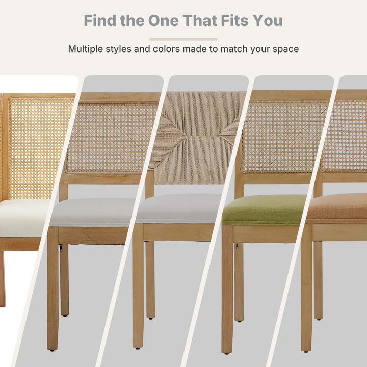 EVERLUNE Mid Century Modern Dining Chairs Set of 6, Rattan Dinning Chair with a Square Back, Cream Cane Dining Chair, Linen Upholstered Kitchen and Dining Room Chairs, Sillas para Comedor 