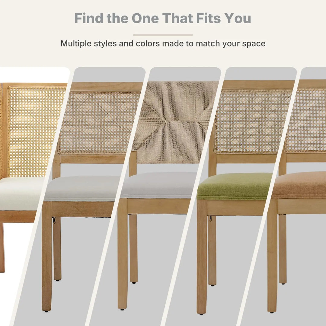 EVERLUNE Mid Century Modern Dining Chairs Set of 6, Rattan Dinning Chair with a Square Back, Cream Cane Dining Chair, Linen Upholstered Kitchen and Dining Room Chairs, Sillas para Comedor 