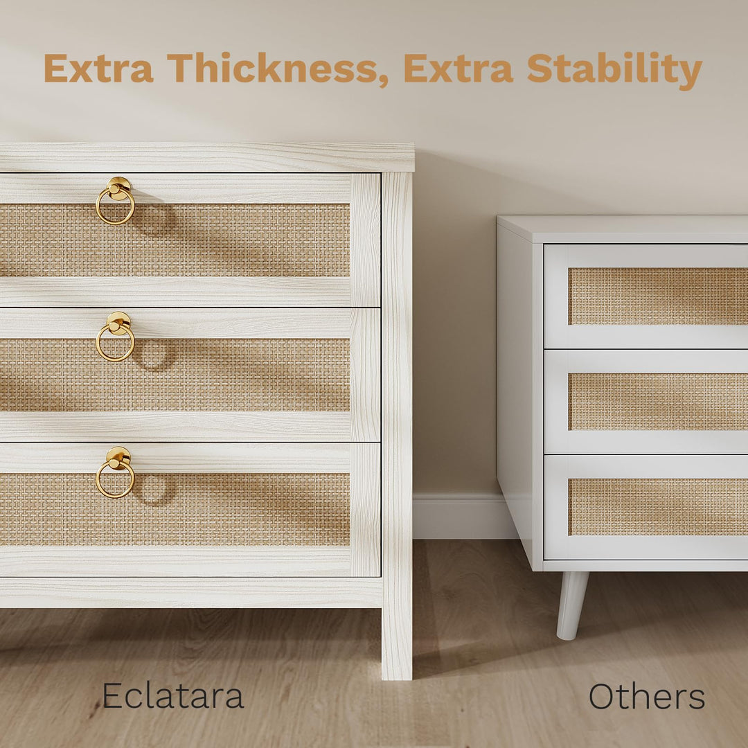 Eclatara Large Rattan Night Stand Set of 2 Boho Nightstand with 3 Drawers 
