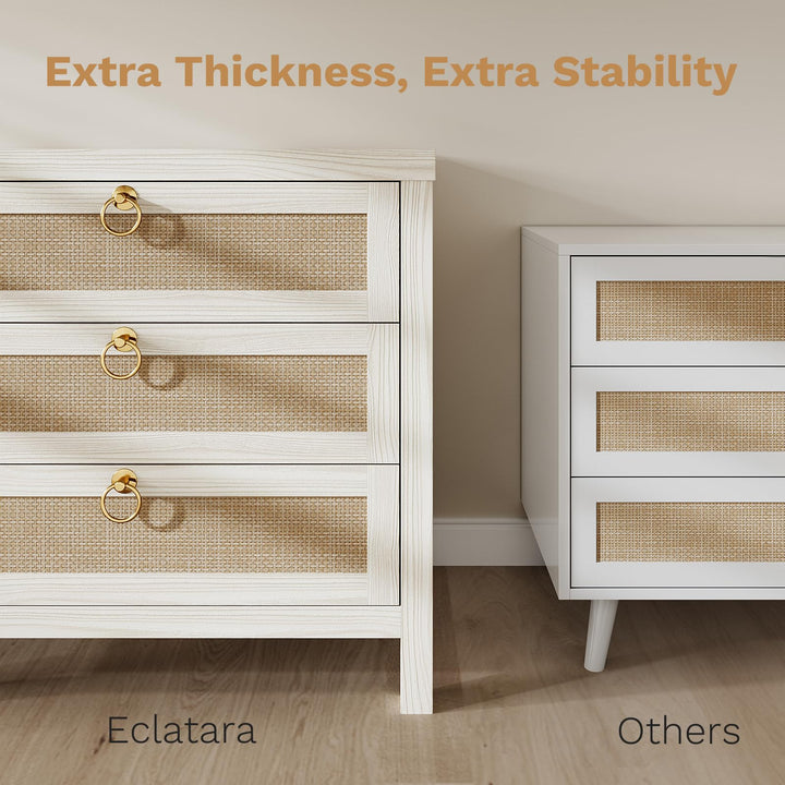 Eclatara Large Rattan Night Stand Set of 2 Boho Nightstand with 3 Drawers 