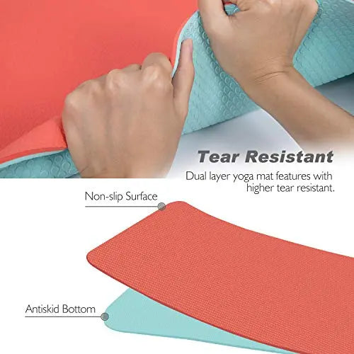 Eco-Friendly 1/4 inch Non-Slip Textured Yoga Mat | Exercise Mat with Carrying Strap - Orange TOPLUS