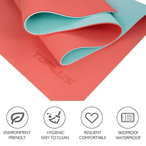 Eco-Friendly 1/4 inch Non-Slip Textured Yoga Mat | Exercise Mat with Carrying Strap - Orange TOPLUS