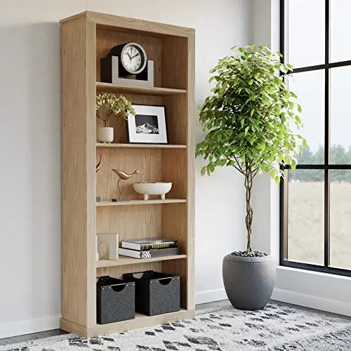 EdenbrookSumac Bookcase, 5-Shelf Organizer - Natural Wood Bookshelf Edenbrook