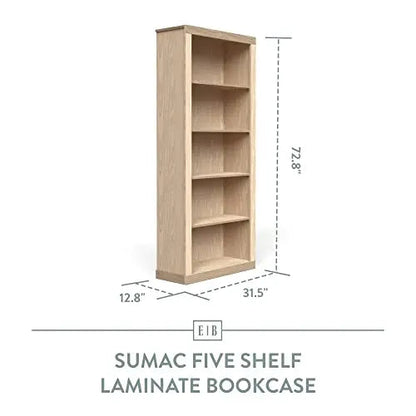 EdenbrookSumac Bookcase, 5-Shelf Organizer - Natural Wood Bookshelf Edenbrook