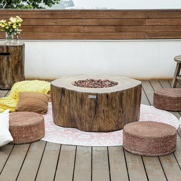 Elementi Manchester Outdoor Firepit Table 42 Inches Rectangular Fire Pit Concrete Patio Heater Electronic Ignition Backyard Fireplace Cover Lava Rock Included Liquid Propane 