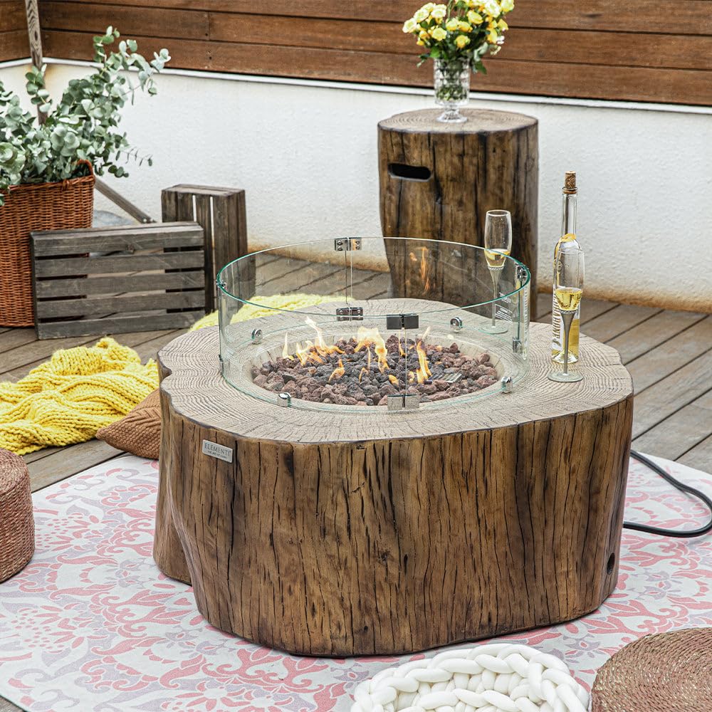 Elementi Manchester Outdoor Firepit Table 42 Inches Rectangular Fire Pit Concrete Patio Heater Electronic Ignition Backyard Fireplace Cover Lava Rock Included Liquid Propane 