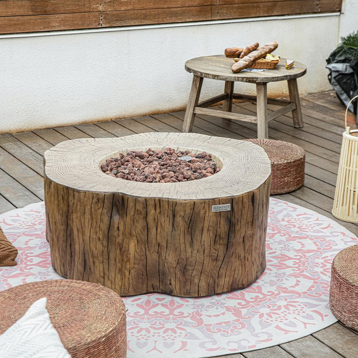 Elementi Manchester Outdoor Firepit Table 42 Inches Rectangular Fire Pit Concrete Patio Heater Electronic Ignition Backyard Fireplace Cover Lava Rock Included Liquid Propane 