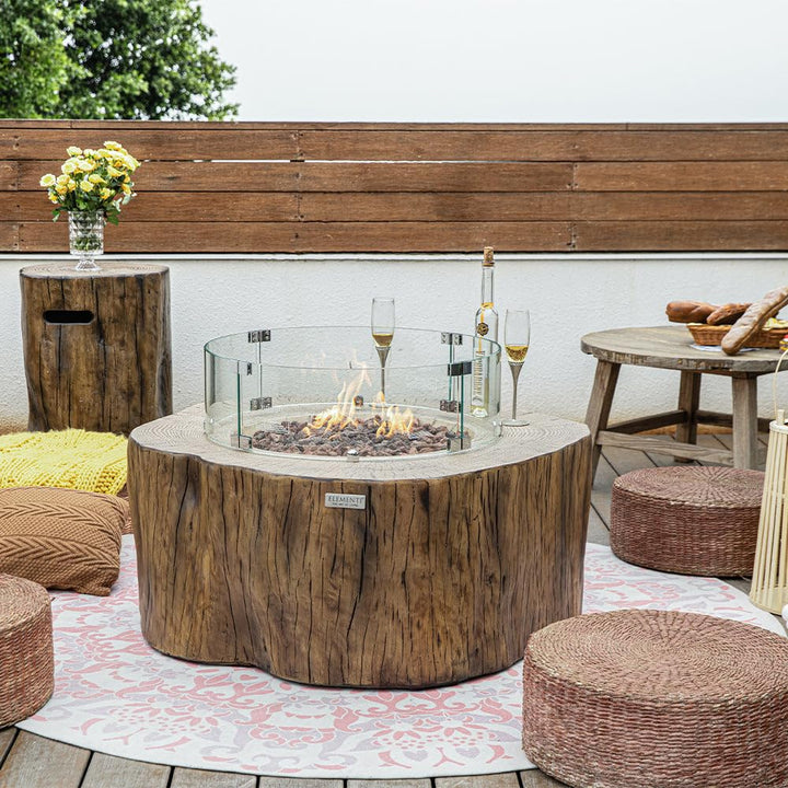 Elementi Manchester Outdoor Firepit Table 42 Inches Rectangular Fire Pit Concrete Patio Heater Electronic Ignition Backyard Fireplace Cover Lava Rock Included Liquid Propane 
