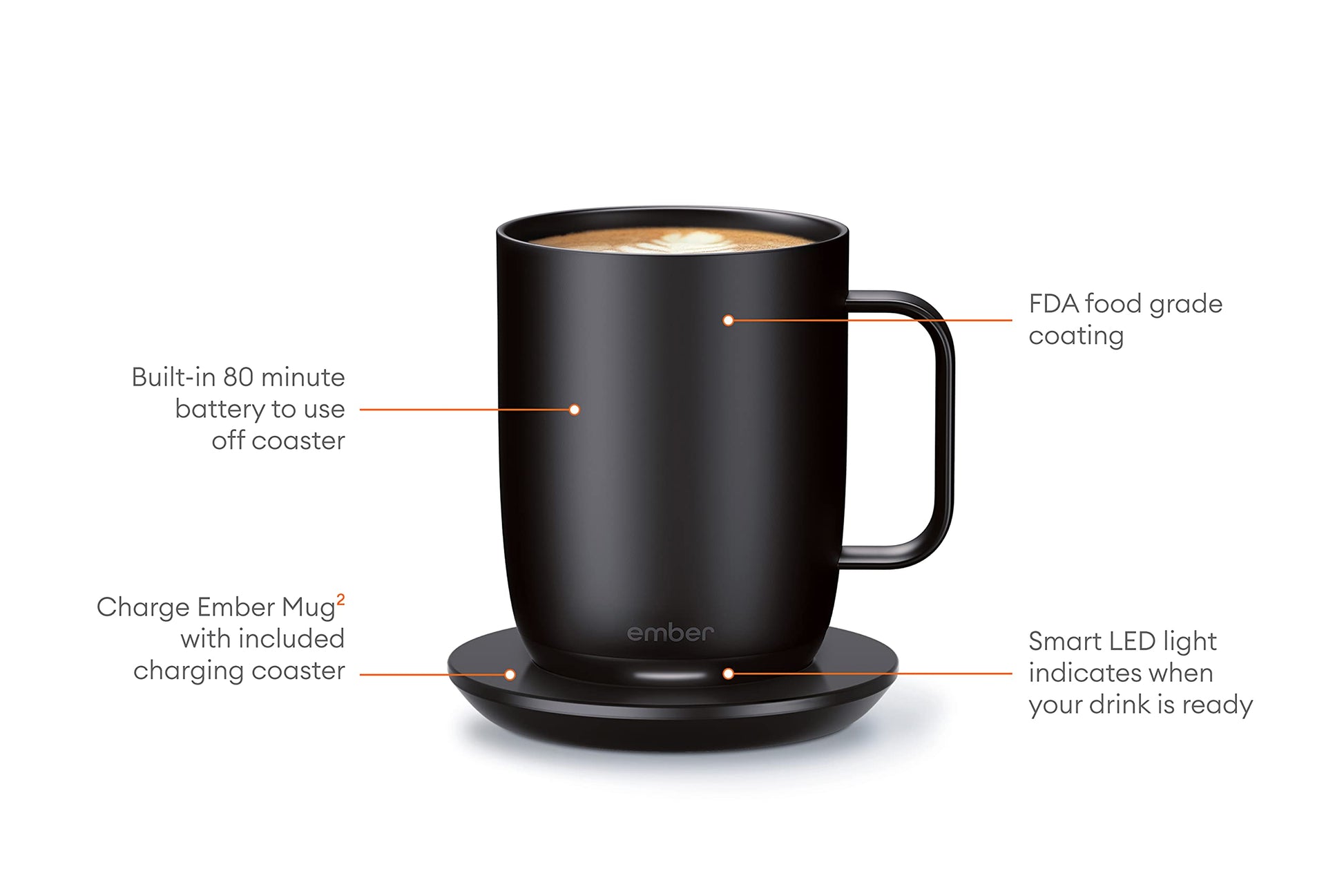 Ember Temperature Control Smart Mug 2, 14 Oz, App-Controlled Heated Coffee Mug with 80 Min Battery Life and Improved Design, Black Ember