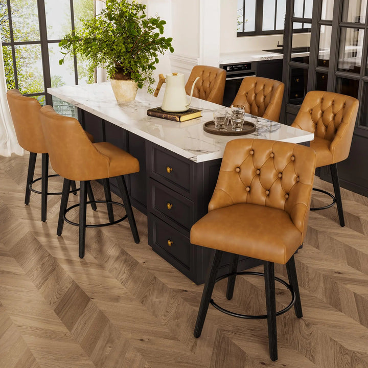 Erdoru 26 Inch Swivel Counter Height Bar Stools, Set of 6, Rustic Brown
