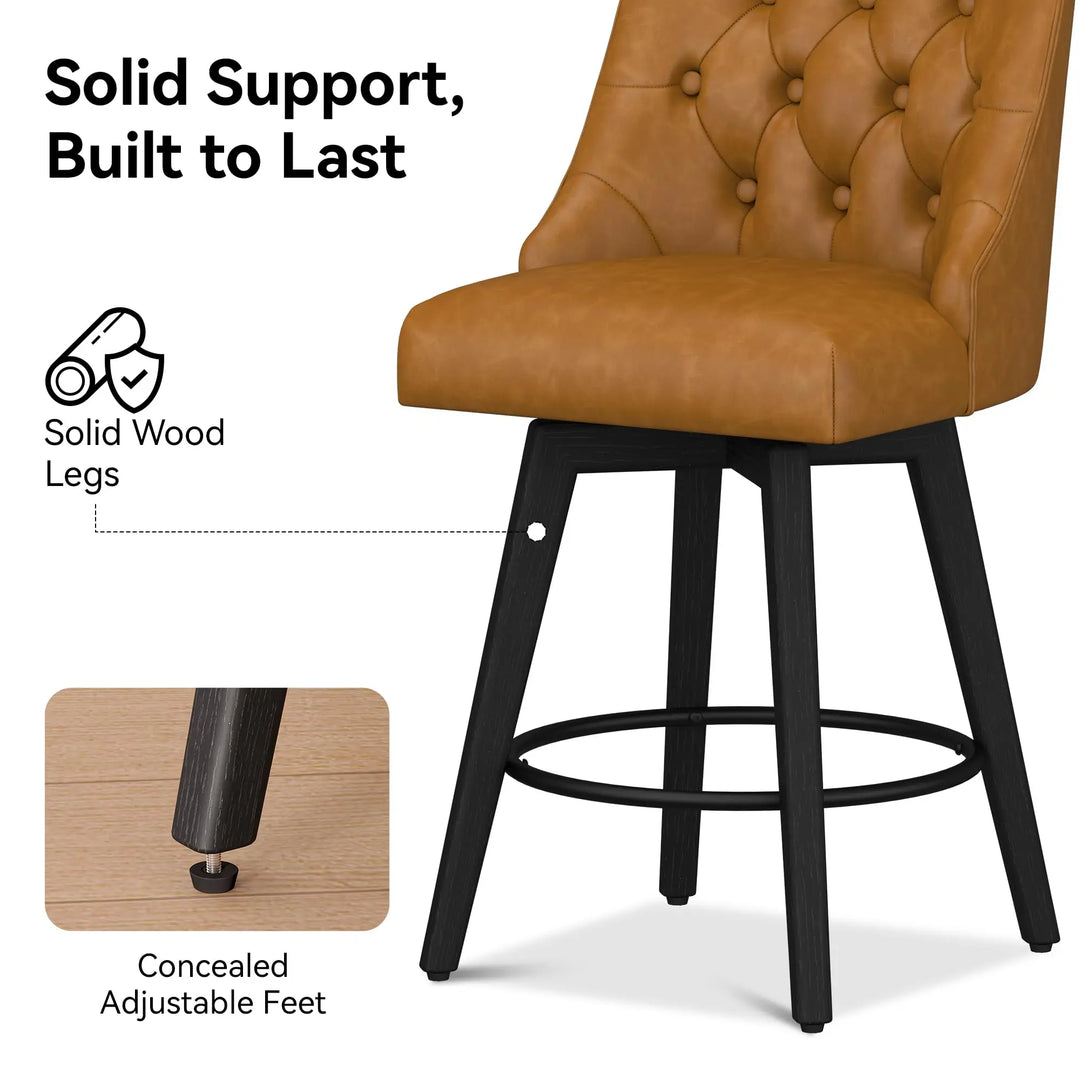 Erdoru 26 Inch Swivel Counter Height Bar Stools, Set of 6, Rustic Brown
