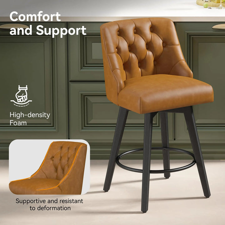 Erdoru 26 Inch Swivel Counter Height Bar Stools, Set of 6, Rustic Brown