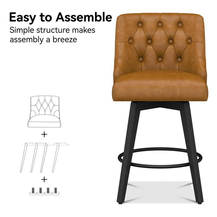 Erdoru 26 Inch Swivel Counter Height Bar Stools, Set of 6, Rustic Brown