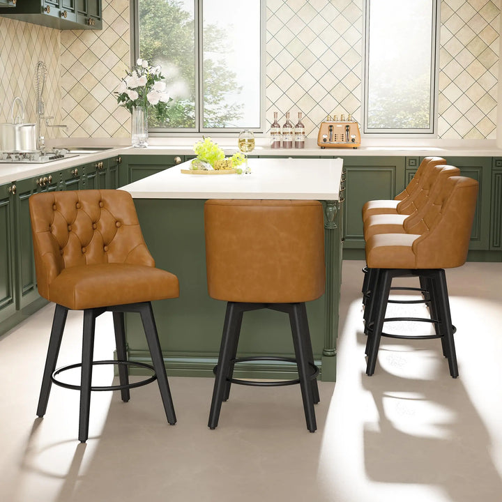 Erdoru 26 Inch Swivel Counter Height Bar Stools, Set of 6, Rustic Brown