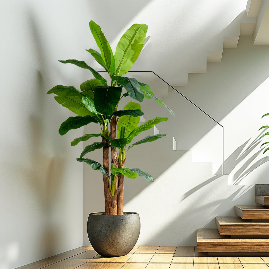 Erimda 8.2FT Artificial Banana Tree, Lifelike Fake Banana Leaf Tropical Silk Tree, Easy Assembly Faux Floor Plant with Sturdy Trunk, Maintenance Free for Indoor Home Patio Pool Outdoor Tropical Decor 