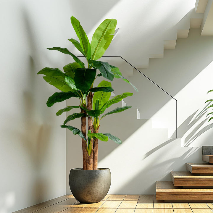 Erimda 8.2FT Artificial Banana Tree, Lifelike Fake Banana Leaf Tropical Silk Tree, Easy Assembly Faux Floor Plant with Sturdy Trunk, Maintenance Free for Indoor Home Patio Pool Outdoor Tropical Decor 