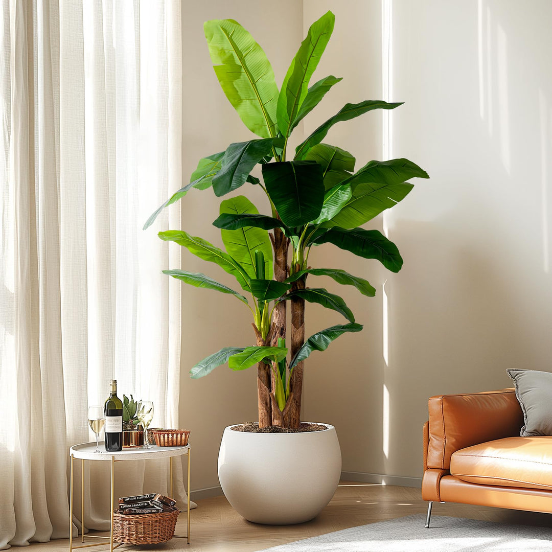 Erimda 8.2FT Artificial Banana Tree, Lifelike Fake Banana Leaf Tropical Silk Tree, Easy Assembly Faux Floor Plant with Sturdy Trunk, Maintenance Free for Indoor Home Patio Pool Outdoor Tropical Decor 
