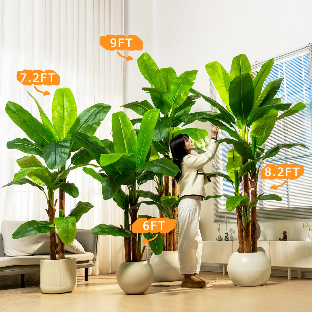 Erimda 8.2FT Artificial Banana Tree, Lifelike Fake Banana Leaf Tropical Silk Tree, Easy Assembly Faux Floor Plant with Sturdy Trunk, Maintenance Free for Indoor Home Patio Pool Outdoor Tropical Decor 