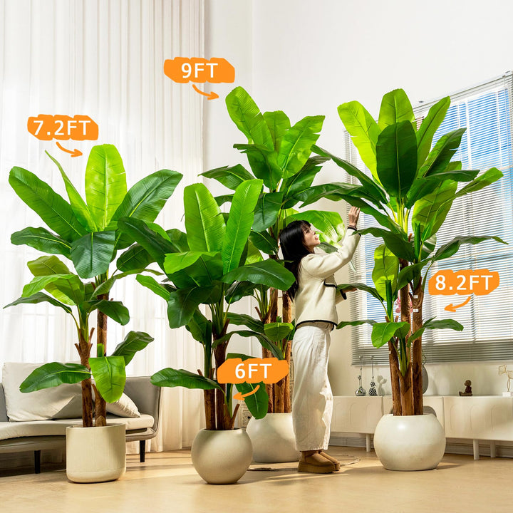 Erimda 8.2FT Artificial Banana Tree, Lifelike Fake Banana Leaf Tropical Silk Tree, Easy Assembly Faux Floor Plant with Sturdy Trunk, Maintenance Free for Indoor Home Patio Pool Outdoor Tropical Decor 