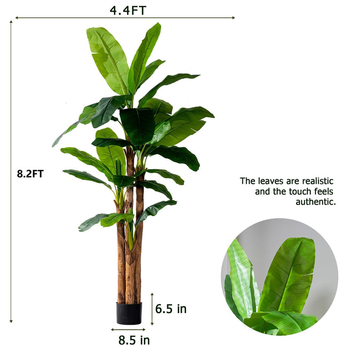 Erimda 8.2FT Artificial Banana Tree, Lifelike Fake Banana Leaf Tropical Silk Tree, Easy Assembly Faux Floor Plant with Sturdy Trunk, Maintenance Free for Indoor Home Patio Pool Outdoor Tropical Decor 