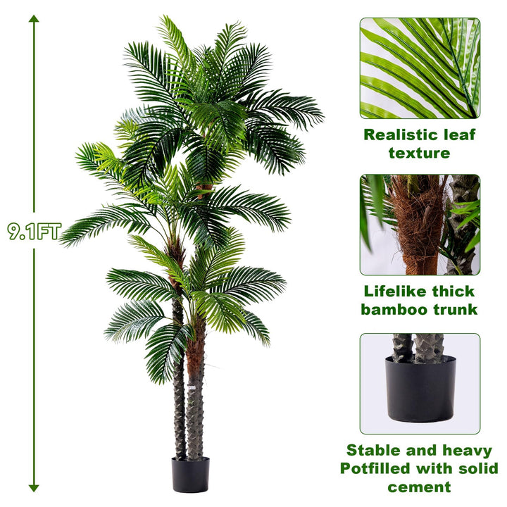 Erimda 9.1FT Artificial Phoenix Palm Tree Artificial Plants Indoor Outdoor Large Faux Coconut Silk Palm Tree Tropical Fake Tree Faux Sago Palm Plant for Modern Farmhouse Yard Outside Patio Poolside 