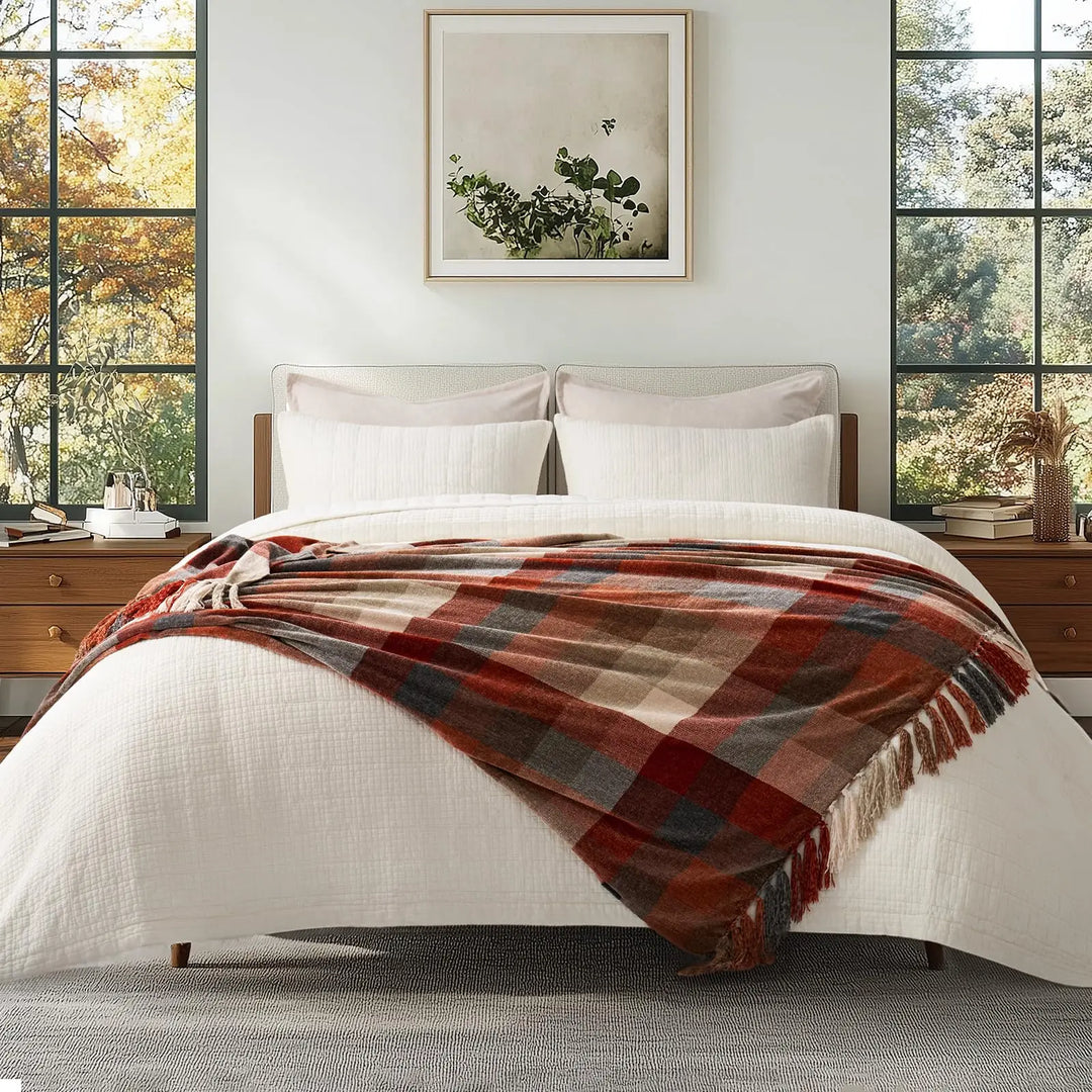 EverGrace Plaid Chenille Fall Throw Blanket, 60"x80", Harvest Orange Plaid