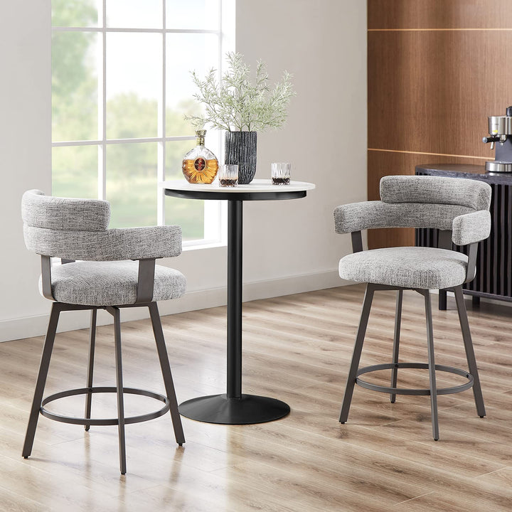 FERFALDER Counter Height Bar Stools with Full Back – Swivel Counter Stools Set of 2 with Linen Padded Back, Metal Footrest, Modern Barstools for Kitchen Counter, Island, Dining Room, Grey 24 inch 