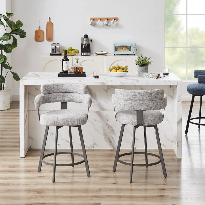 FERFALDER Counter Height Bar Stools with Full Back – Swivel Counter Stools Set of 2 with Linen Padded Back, Metal Footrest, Modern Barstools for Kitchen Counter, Island, Dining Room, Grey 24 inch 