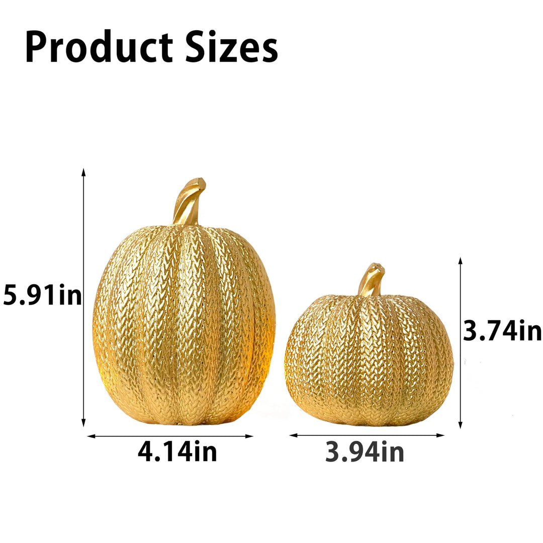 FESTGLOX Pumpkin Fall Decor Indoor, 2Pcs Resin Gold Pumpkin for Decorating