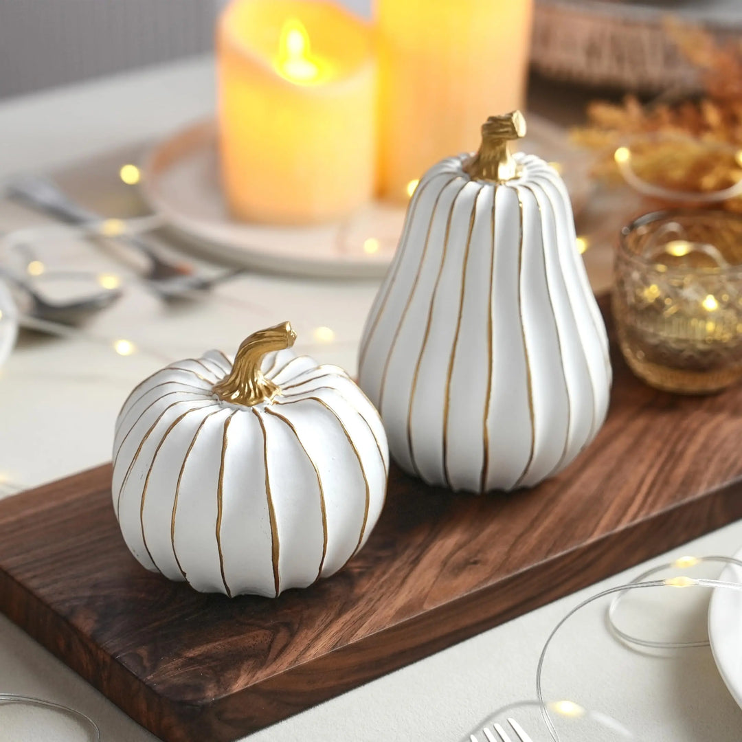 FESTGLOX Pumpkin Fall Decor, White Gold Pumpkin for Thanksgiving Decoration
