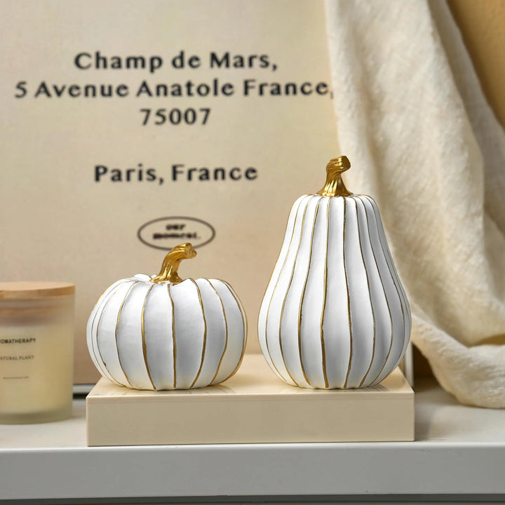 FESTGLOX Pumpkin Fall Decor, White Gold Pumpkin for Thanksgiving Decoration