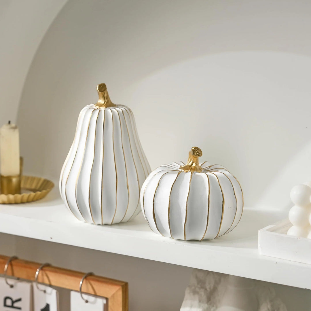 FESTGLOX Pumpkin Fall Decor, White Gold Pumpkin for Thanksgiving Decoration