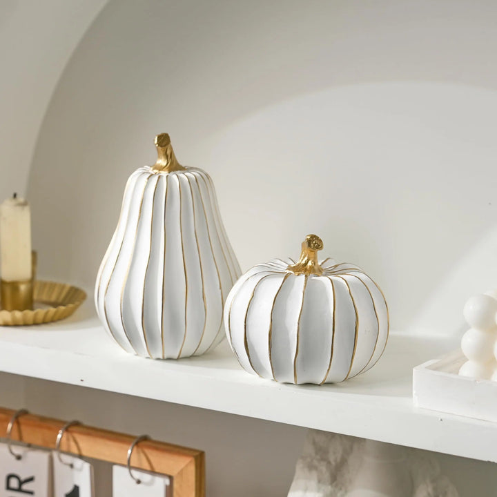 FESTGLOX Pumpkin Fall Decor, White Gold Pumpkin for Thanksgiving Decoration