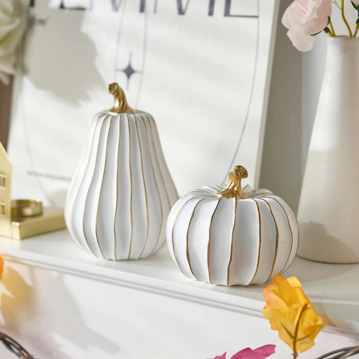 FESTGLOX Pumpkin Fall Decor, White Gold Pumpkin for Thanksgiving Decoration