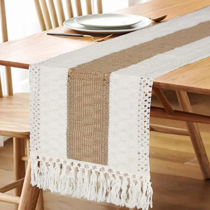 FEXIA Boho Table Runner, 12x72 Rustic with Tassels