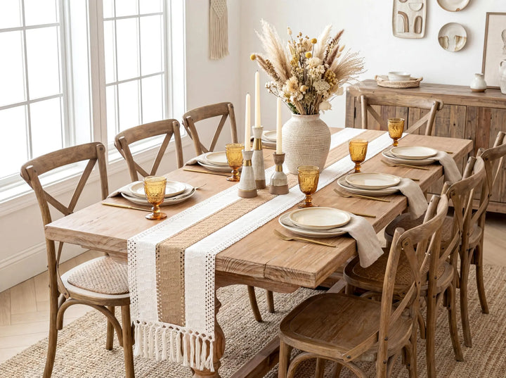 FEXIA Boho Table Runner, 12x72 Rustic with Tassels